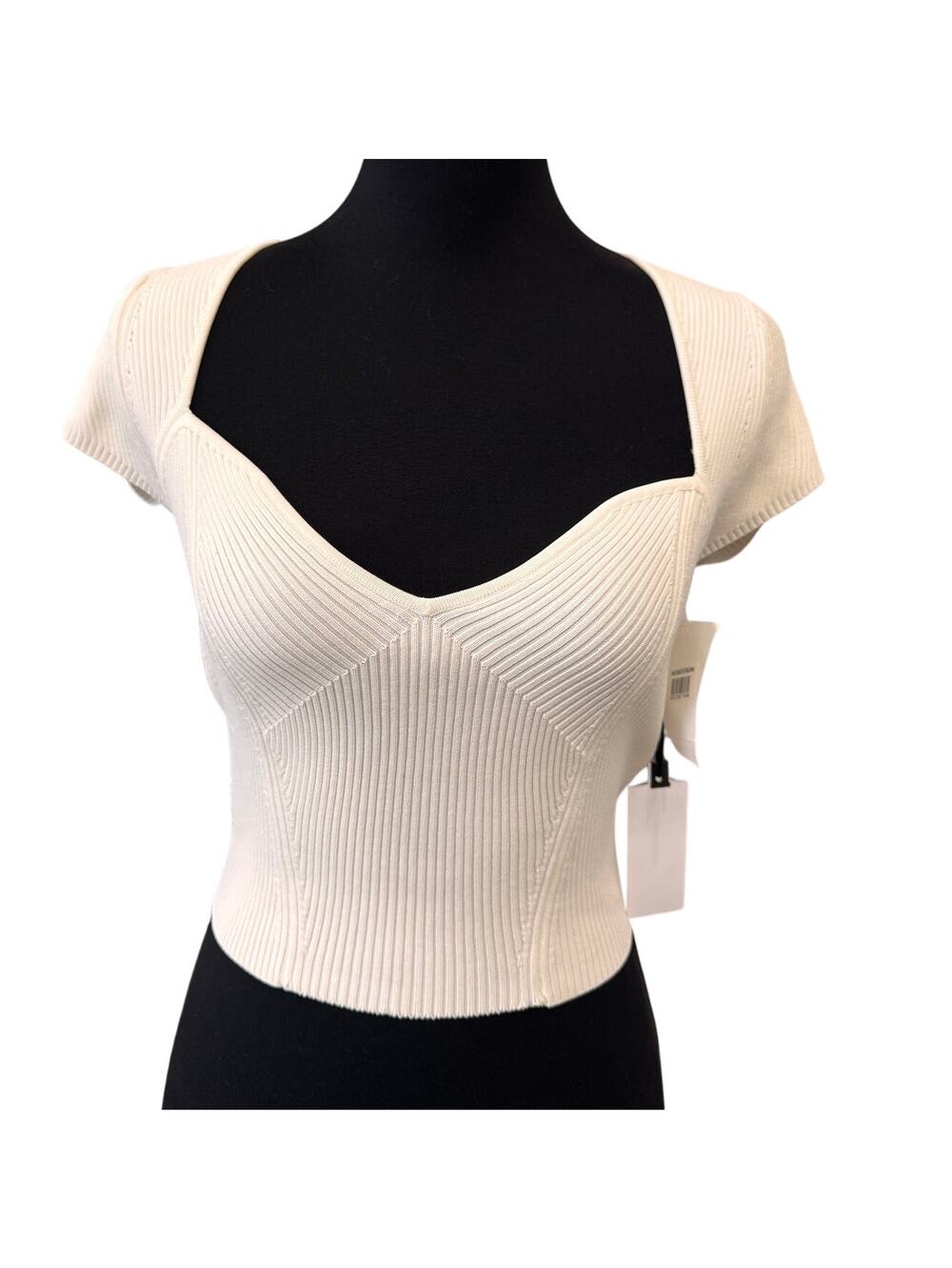 New ASTR the LABEL REVOLVE Women's White Sweetheart Neck Ribbed Top Size XS